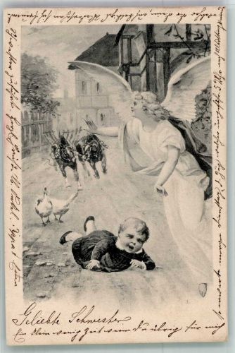 Baby und Pferde Schutzengel 1902 Künstlerkarte