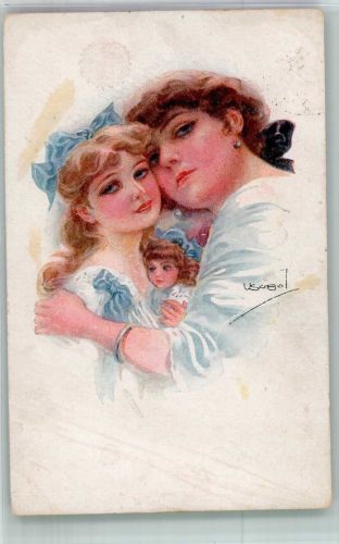 Verlag Erkal 329/6 Mutter und Kind mit einer Puppe Usabal, L. 1919 Künstlerkarte