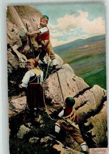 Eine kindliche Seilschaft in der Felswand Verlag Louis Glaser 9173 Bergsteiger 1905