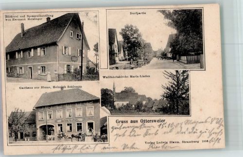 77833 W7583 Ottersweier 1907 - Bäckerei Metzinger Gasthaus zur Blume Wallfahrtskirche Maria-Linden