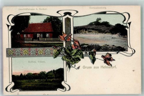 21217 W2105 Helmstorf , Kr Harburg 1906 - Geschäftshaus Becker Hermannsberg Hofbes. Völsch 's Wiese kl. Stauchung