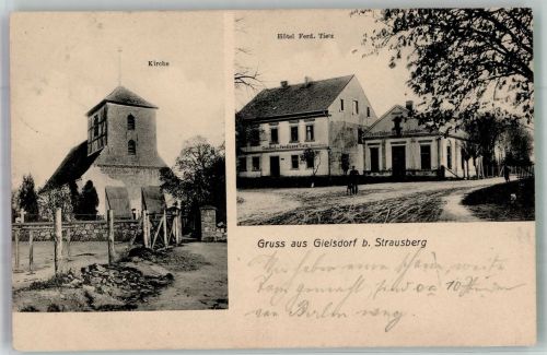 15345 O1261 Gielsdorf b Strausberg - Dorfkirche Hotel Tietz RS. Gasthausstempel Schützenhaus