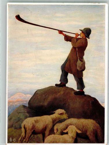 Alphornbläser zwischen Schafen Schönermark 1939 Künstlerkarte