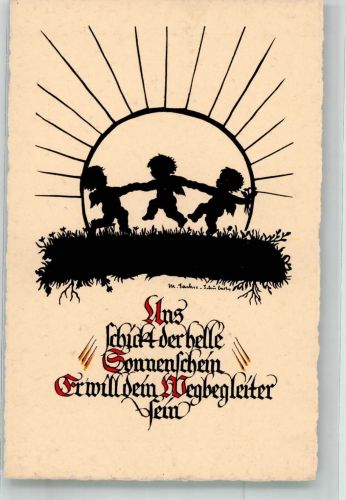 Scherenschnitt Tanzende kleine Engel im Sonnenschein Meissner u. Buch Nr. 3287 Sachse-Schubert, M. Künstlerkarte