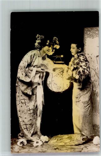 Fächer, Lampions NPG 536-3 Geisha 1910 Foto AK