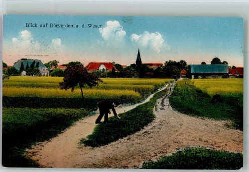 27313 W2817 Dörverden 1927 - Panorama des Ortes mit St. Cosmae und Damiani-Kirche Fotograf Mönsted Bahnpost Hannover-Soltau Zug 490