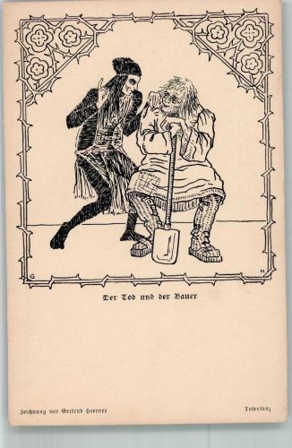Allegorie auf die Vergänglichkeit des Lebens Derr Tod und der Bauer Tod Künstlerkarte