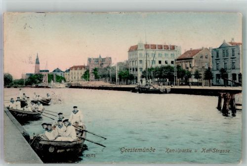 27568 W2850 Geestemünde 1908 - Matrosen in Ruderbooten auf dem Kanal vor der Kaistraße Verlag Reinicke & Rubin 28271