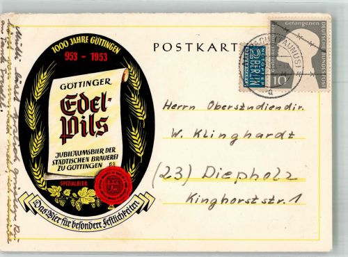 W3400 Göttingen , Niedersachs Städtische Brauerei Edelpils Bier 1000 Jahre Göttingen Brauerei 1953