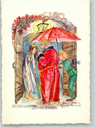 sign. Schwarz-Torinus Szene aus Die Prinzessin auf der Erbse Edition Korsch 28357 Märchen Künstlerkarte