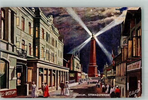 26757 W2972 Borkum Künstlerkarte Strandstraße mit neuem Leuchtturm Oilette Verlag Raphael Tuck & Sons No. 193B