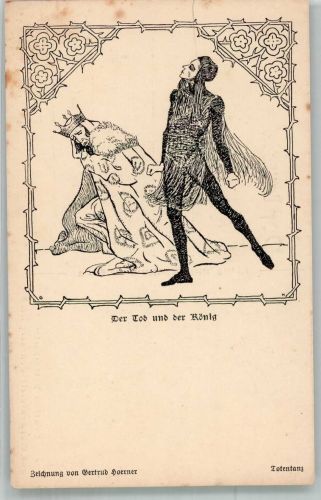 Totentanz Allegorie auf die Vergänglichkeit des Lebens Der Tod u.d. König Tod Künstlerkarte