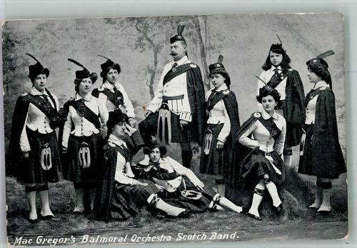Max Gregors Balmoral Irchester Scotch Band Damenmusikgruppe 1909 Foto AK
