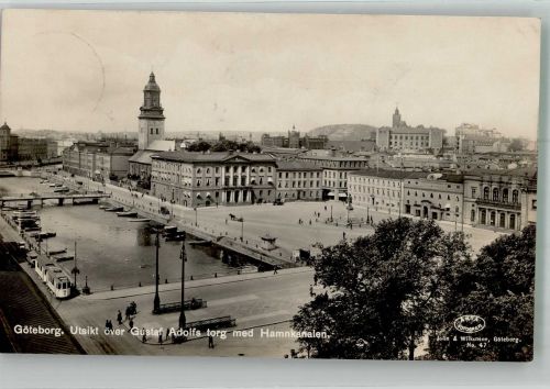 Göteborg 1933 Foto AK Straßenbahn Gustaf Adolfs torg Hafenkanal