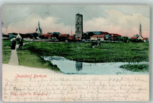 26757 W2972 Borkum 1900 - Inseldorf mit altem und neuem Leuchtturm