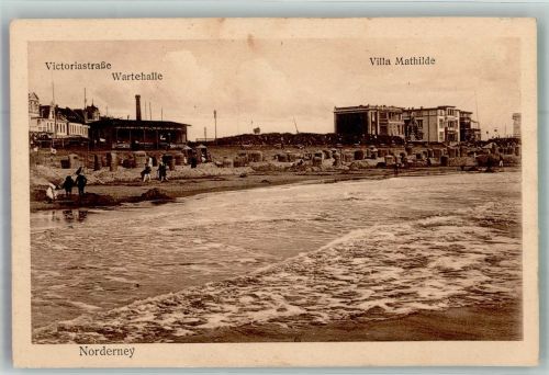 26548 W2982 Norderney 1917 - Strand mit Victoriastraße Wartehalle und Villa Mathilde Feldpost WK I Landwehr-Fussart.-Batl. 29