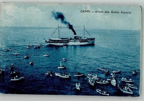 80073 Capri Foto AK Blaue Grotte Ruderboote Dampfschiff