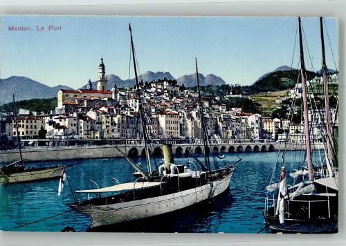 06500 Menton Foto AK Hafen Segelyacht Kirche