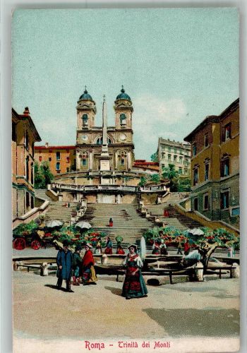 00100 Roma Rom Foto AK Kath. Kirche Trinita dei Monti Spanische Treppe