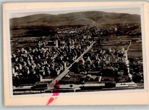 70734 W7012 Fellbach , Württ 1933 FOTO KEINE AK Fliegeraufnahme des Ortes mit Bahnhof und Pauluskirche Original aufmontierte Verlagsmusterkarte