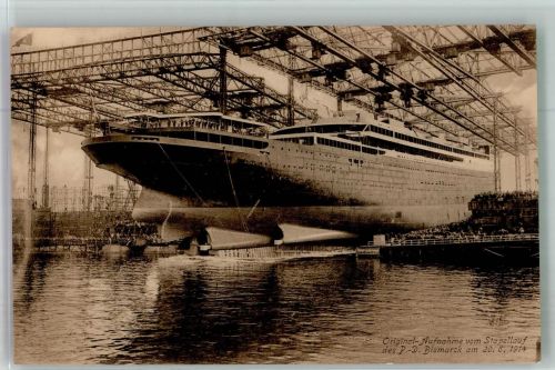 W2000 Hamburg Original Aufnahme vom Stapellauf Dampfer Bismarck 1914 + Werft Hamburg-Amerika-Line