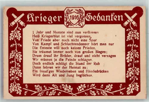 Krieger Gedanken 1916 Patriotik WK I, Deutschland