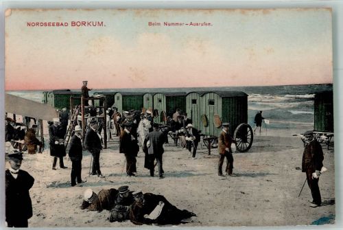 26757 W2972 Borkum 1907 - Wartende Gäste vor den Badekarren am Strand Verlag Hermann Seibt 588