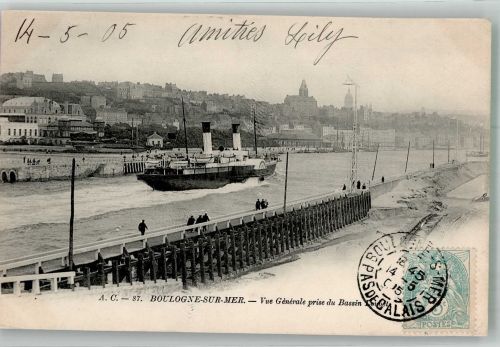 62200 Boulogne-sur-Mer 1905 Foto AK Kanal Hafen Marke bildseitig