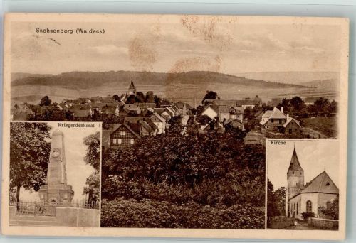 35104 W3540 Sachsenberg , Waldeck 1926 - Panorama des Ortes mit Ev. Kirche und Kriegerdenkmal