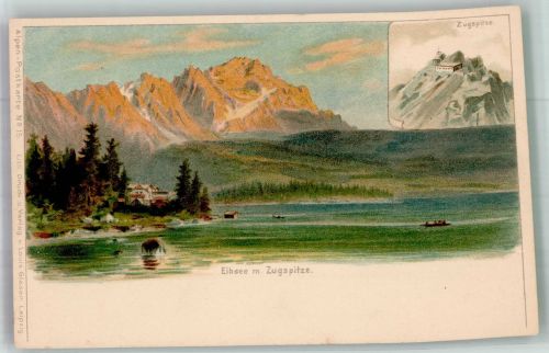 82467 W8100 Garmisch-Partenkirchen Lithographie Zugspitze Eibsee