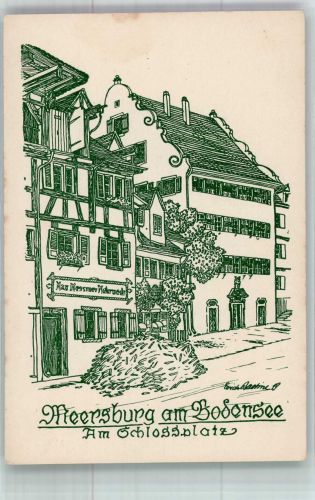 88709 W7758 Meersburg , Bodensee Künstlerkarte sign. Bastine Erich Am Schlossplatz