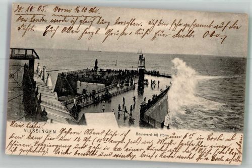 4381 Vlissingen 1905 Foto AK Leuchtturm Denkmal Mole