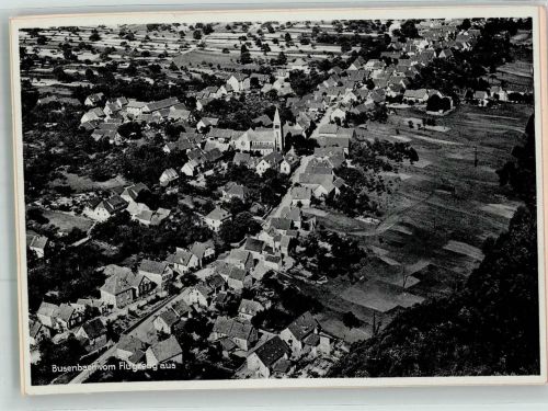 76337 W7517 Busenbach 1933 FOTO KEINE AK Fliegeraufnahme des Ortes mit St. Katharina Kirche Original aufmontierte Verlagsmusterkarte