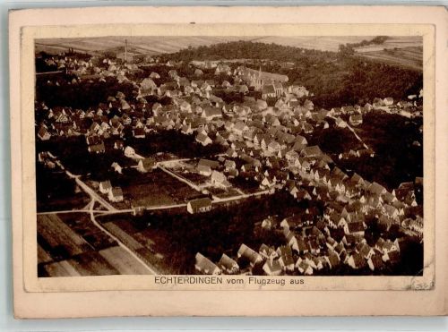 70771 W7022 Echterdingen 1931 FOTO KEINE AK Fliegeraufnahme des Ortes mit der Stephanuskirche Original aufmontierte Verlagsmusterkarte