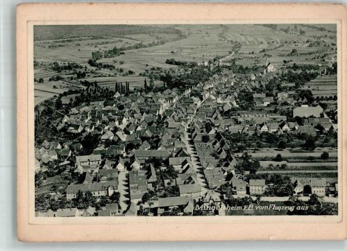 76669 W7525 Mingolsheim 1931 FOTO KEINE AK Fliegeraufnahme des Ortes mit St. Lambertus Kirche Original aufmontierte Verlagsmusterkarte