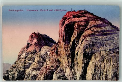 83471 W8240 Berchtesgaden - Watzmann Hocheck Mittelspitze Gipfel Kreuz