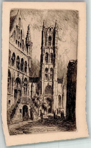 Gand Gent Radierung Kirche St. Bavon