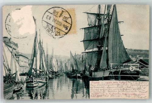 Rijeka Fiume 1904 Gebrauchsspuren Canale della Fiumara Segelschiffe Marke bidlseitig