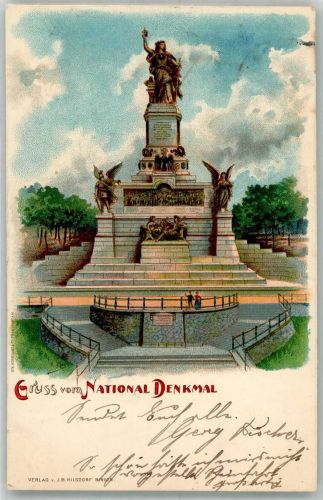 65385 W6220 Rüdesheim am Rhein 1899 Lithographie Nationaldenkmal Hüttenstempel