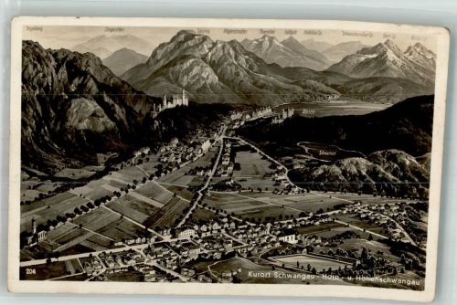 87645 W8959 Schwangau Foto AK Horn Hohenschwangau Königsschlösser Neuschwanstein Tegelberg
