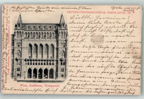 1010 Wien 1. Bezirk, Innere Stadt 1900 Foto AK Rathaus Westportal Deutsch-Österreischise Postkarten Nr, 4