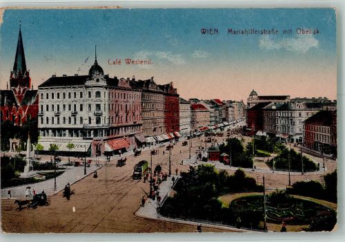 1060 Wien 6. Bezirk, Mariahilf 1910 Foto AK Cafe Westend Denkmal Obelisk Mariahilferstrasse