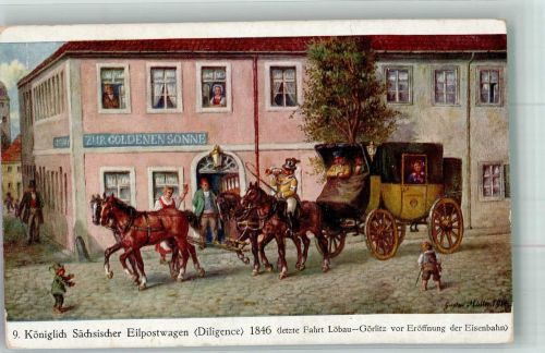 02708 O8700 Löbau Künstlerkarte sign. Müller Gustav 9. Kgl. Sächsischer Eilpostwagen 1846
