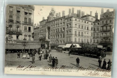 69000 Lyon 1905 Foto AK Straßenbahn Geschäft La Place leviste