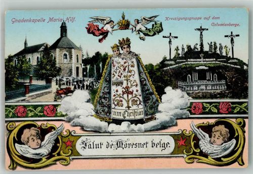 Moresnet Foto AK Kirche Gnadenkapelle Maria Hilf Kalvarienberg Kreuzungsgruppe