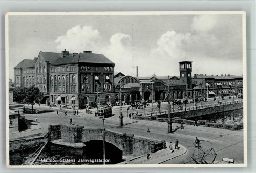 Malmö Foto AK Bahnhof Straßenbahn