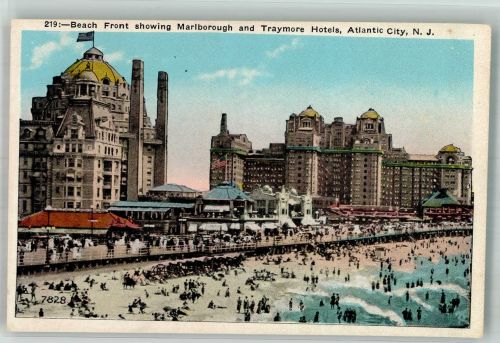 Atlantic City Foto AK Schwimmbad Beach Front Hotel Malboroug and Traymore