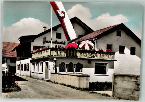 87645 W8959 Schwangau Foto AK Hotel Hanselewirt Fahne Rot Weiß Wappen