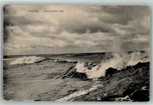 Kolberg Kolobrzeg 1910 Foto AK Stürmische See