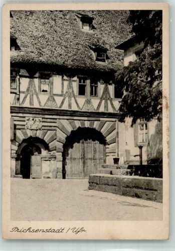 97357 W8718 Prichsenstadt Foto AK Haus Wappen Brunnen